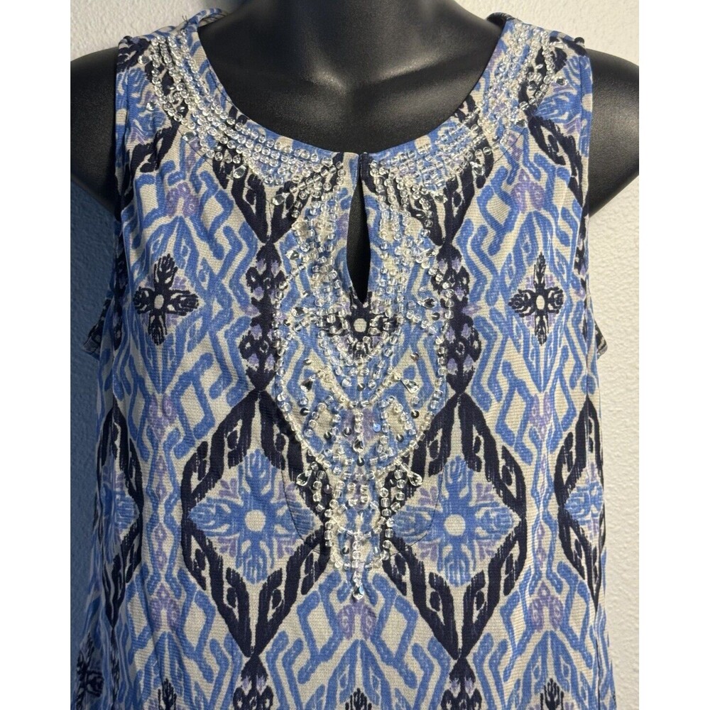 INC. international concepts blue tank Blouse Size S beaded sequence Light